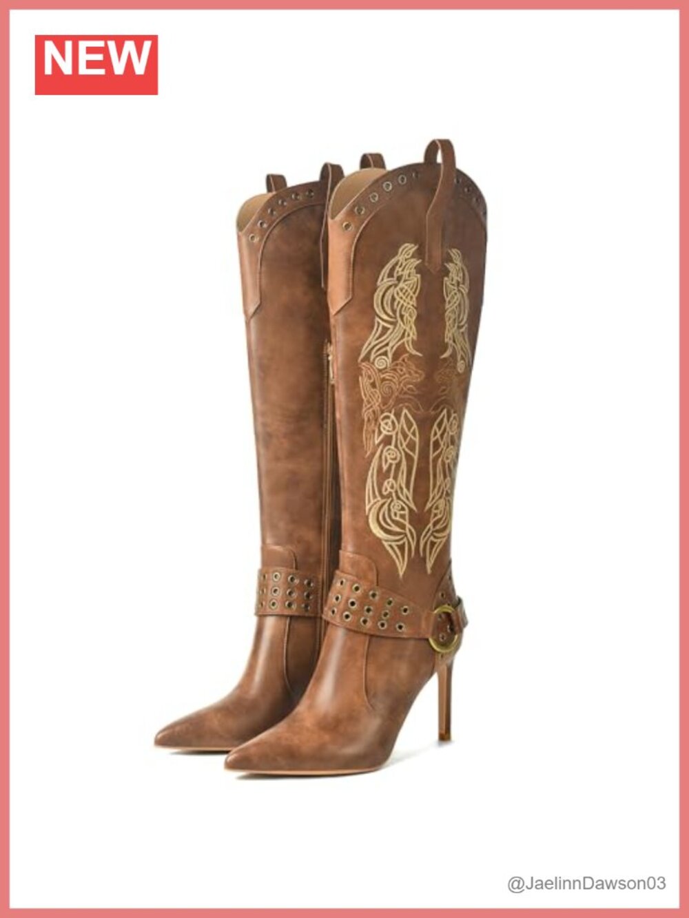 Women's Knee High Western Cowboy Boots Stiletto Heel Pointed Toe Side Zip